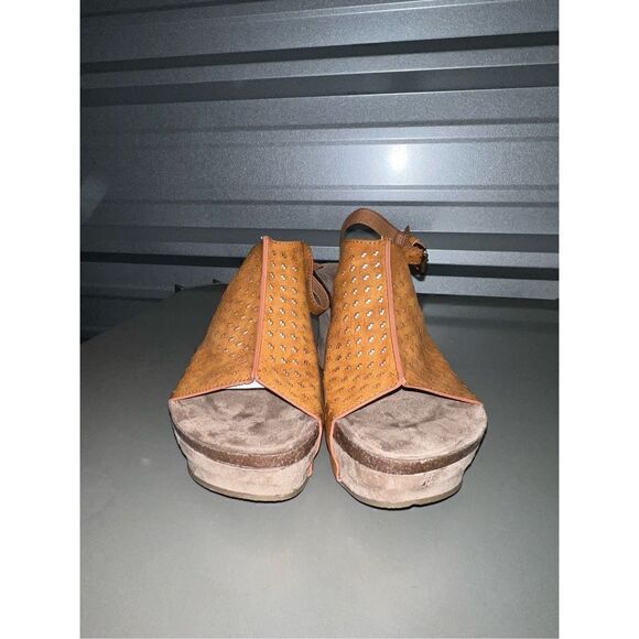 Saddle Leather Mata Open Toe Wedge Heels Size 10 - Picture 3 of 6